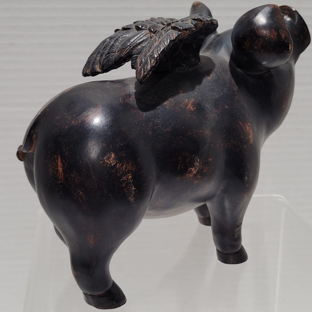 Pig Flying Sculpture Statue Dark Finish Resin Decor Vtg Country Farm - Picture 9 of 15